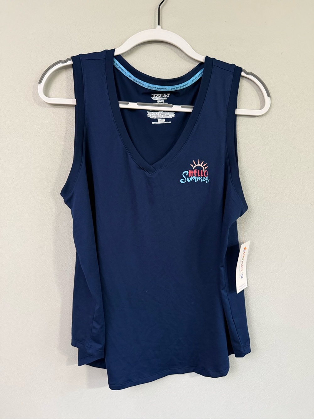 Croft & Barrow Navy V-Neck Tank Top with 'Hello Summer' Logo